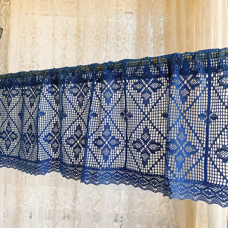 

Rustic Crochet Valance Vintage Lace Boho Window Curtain Rod Pocket Hollow Sheer Room Dividers for Cafe Kitchen Living Room Decor