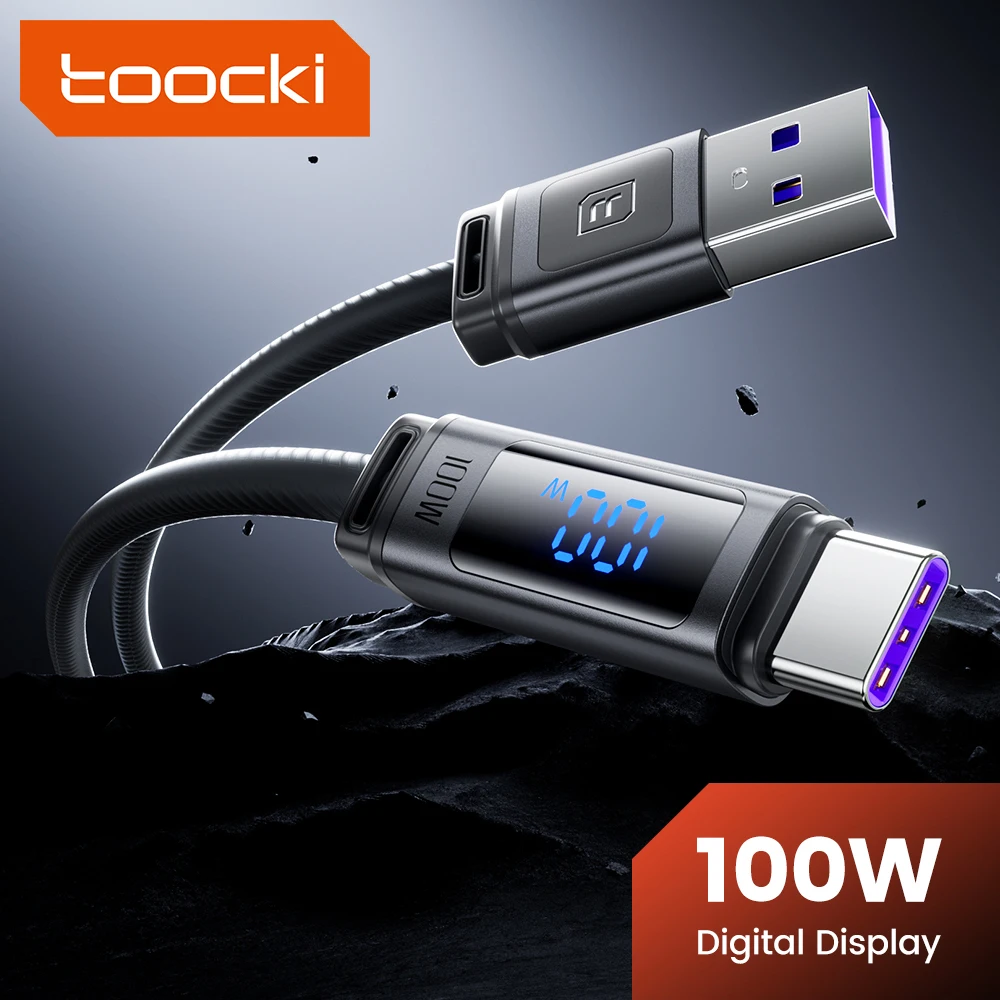 Toocki 100W USB-C Kabel Schnellladegerät mit LED-Digitalanzeige USB-A auf Typ-C Kabel für iPhone 17 16 Samsung Xiaomi Oppo Datenkabel
