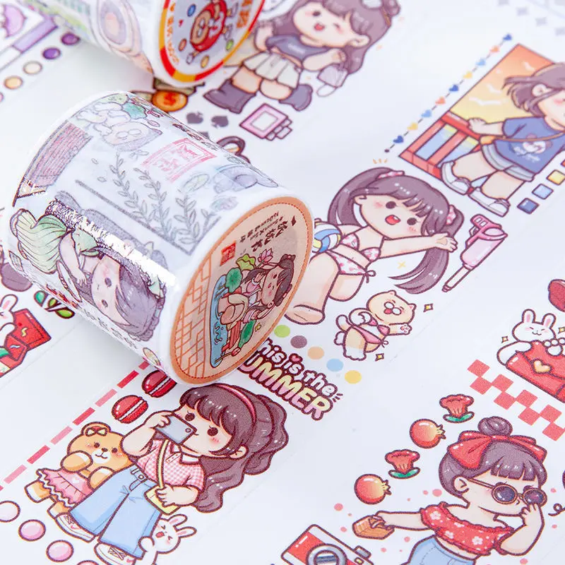 Small mochi hand account tape whole roll set girl cartoon cute character hand account material meat ball wind diy sticker