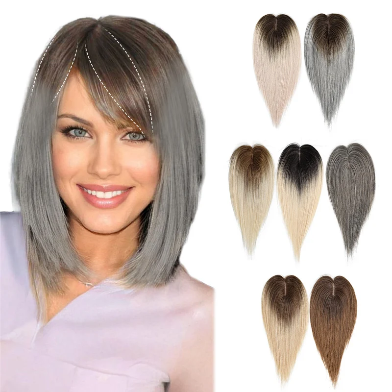 5.5X9cm محاكاة Hairnet 8-14 بوصة 100% الانفجارات الشعر البشري القبعات العالية كليب في قطع الشعر مع شعر حقيقي للنساء خصلات شعر