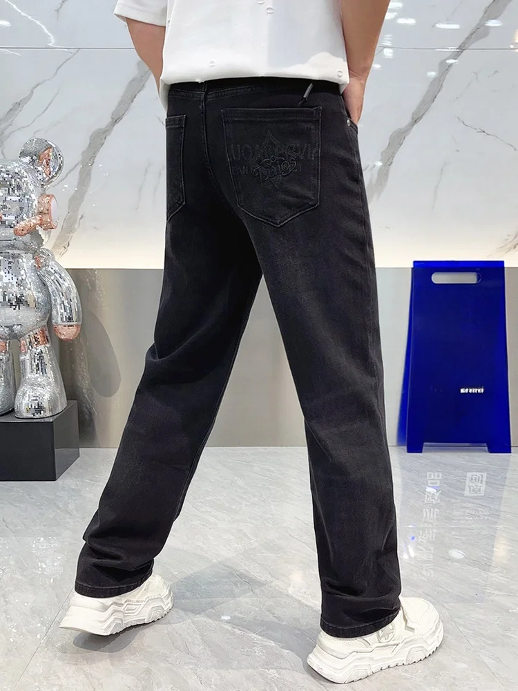 

Men's Pure Color Straight Leg Jeans Bla Casual Loose Wide Leg Long Pants Autumn Winter Faion Simple Matchings Comfortable