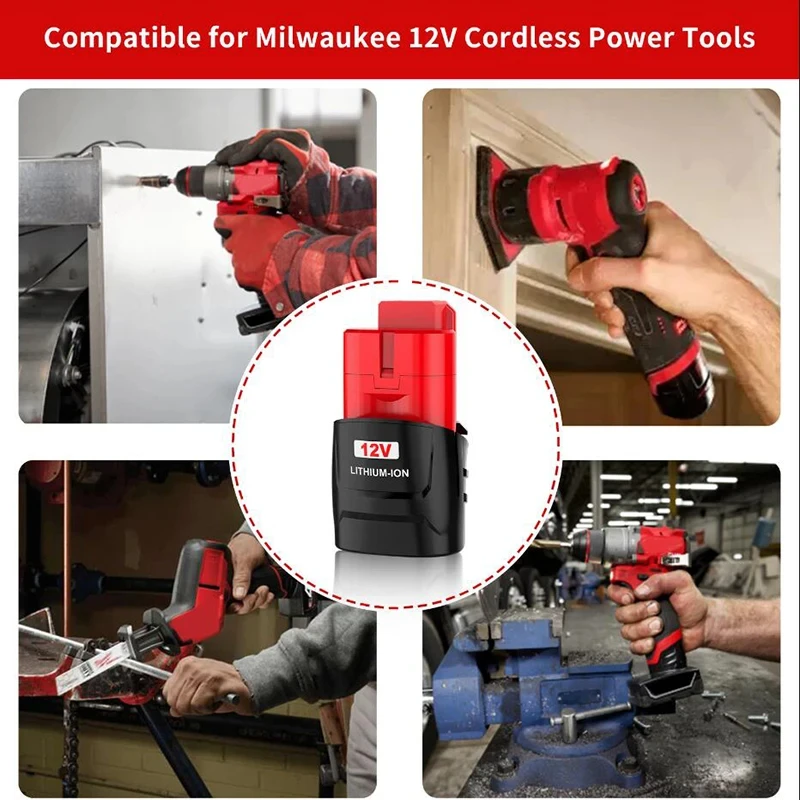 بطارية قابلة لإعادة الشحن لأداة Milwaukee M12 ، 3 أمبير ، 6.0 أمبير ، 12 فولت ، 48-11-، 48-11-، 48-11-2401MIL-12A-LI