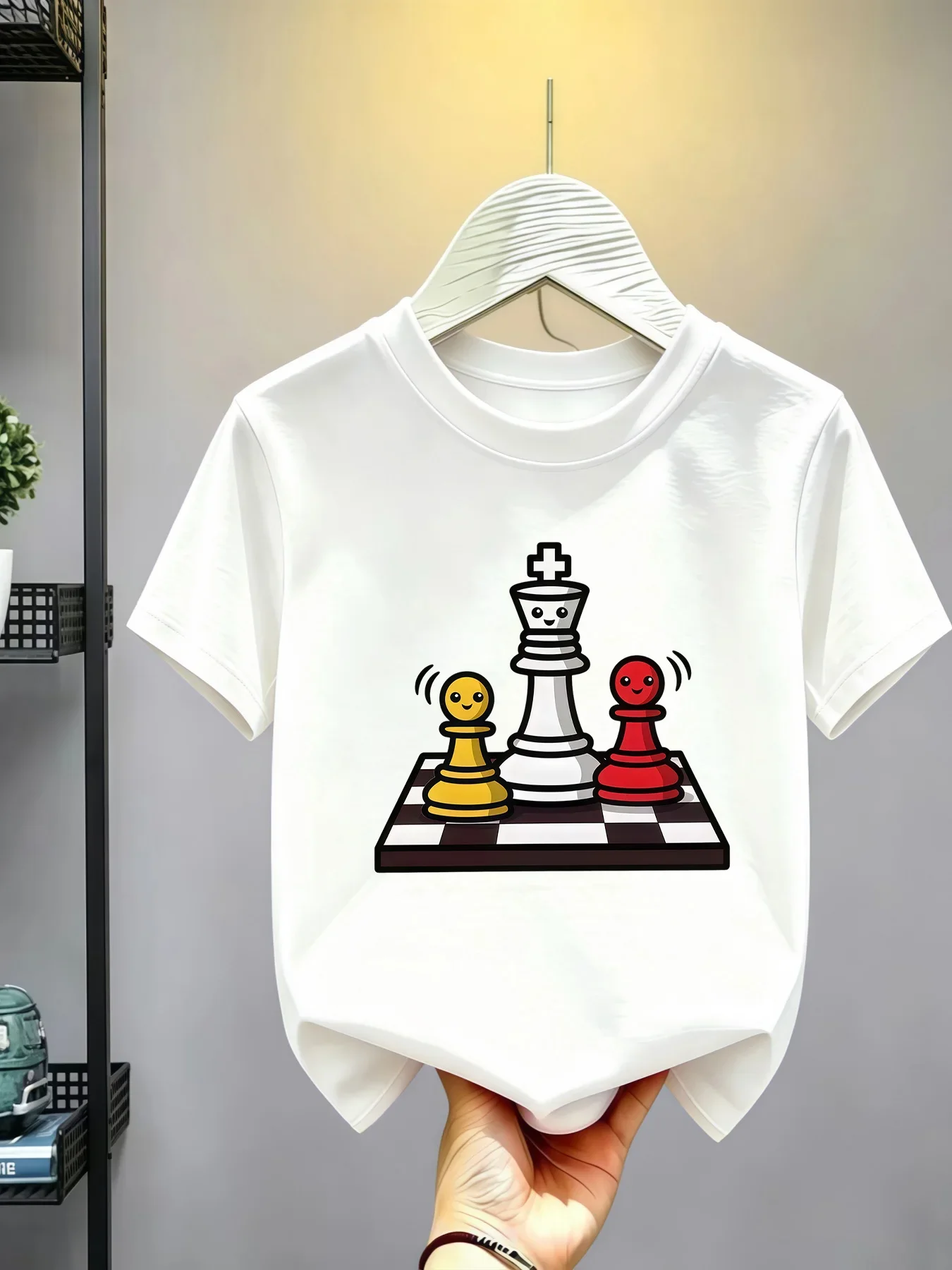 Family Matching Cute Smiling Chess King Pawn Checkerboard Print Cotton Tees Short Sleeve Daily Wear for Mom Dad Boys Girls