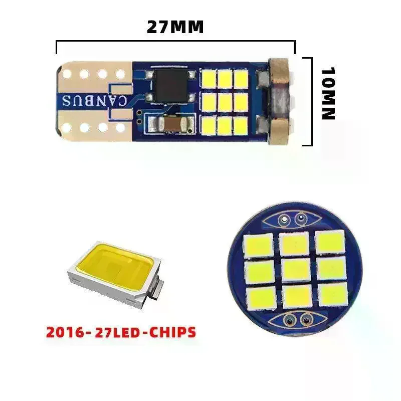 2Pcs 2016-27SMD Reading Wedge Light 12V T10 W5W Car LED 168 194 Parking Lamp Canbus Dome License Plate Bulb