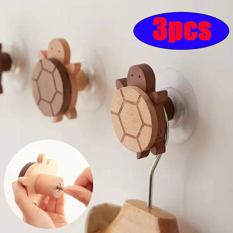 Gancho de madera maciza para artículo de cocina, colgador de pared, perforador creativo de tortuga, ganchos decorativos, perchero, almacenamiento para el hogar, 1/2/3 Uds.