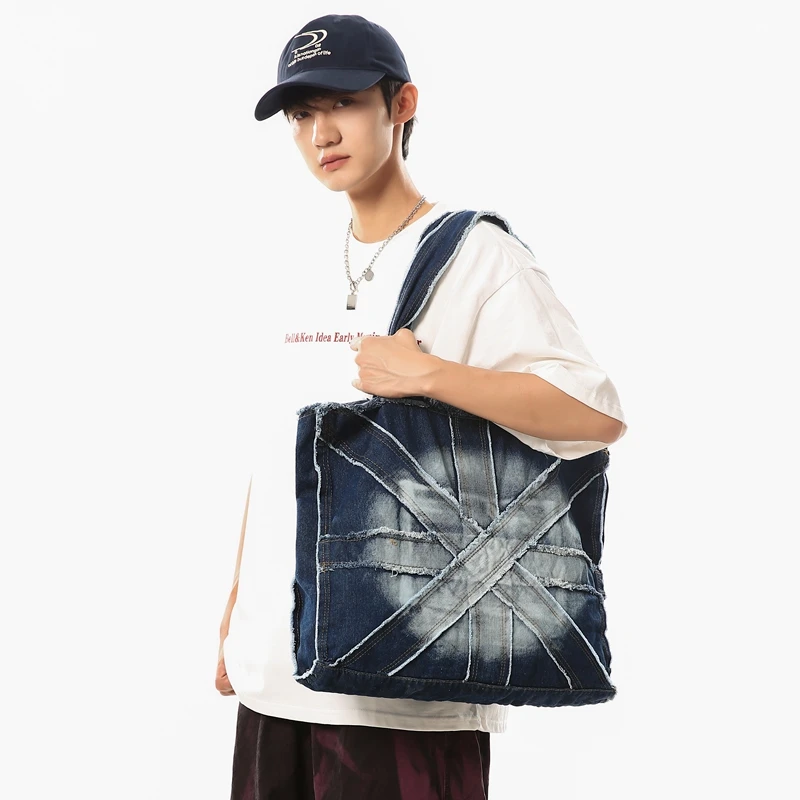 Tie Dyed Denim Women\'s Bag New Jeans Handbag Big Canvas Shoulder Bag Shopper Messenger Bag Y2K Eco Bag Korean Tote Bag School