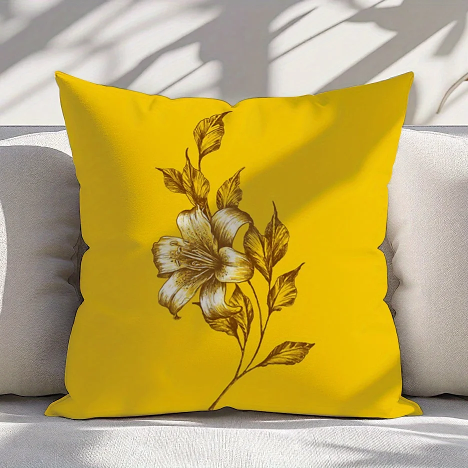 Elegant Yellow Floral Botanical Print Throw Cushion Pillow Cover Boho Chic Home Decor Accent Pad Cover