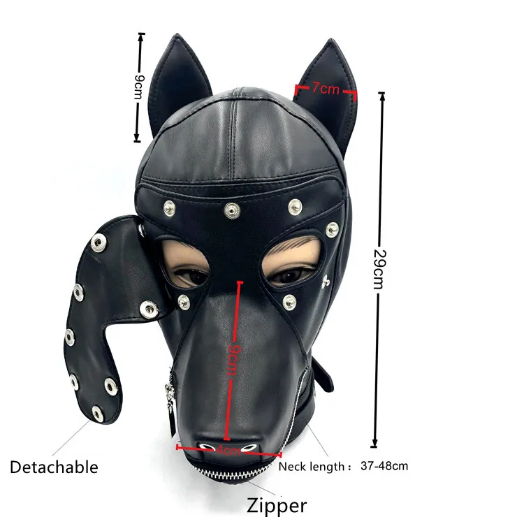 New Puppy Cosplay Mask Hood Fetish Party Games PU Leather Full Head Hood for Halloween Mysterious Dog Role Play Costumes Unisex