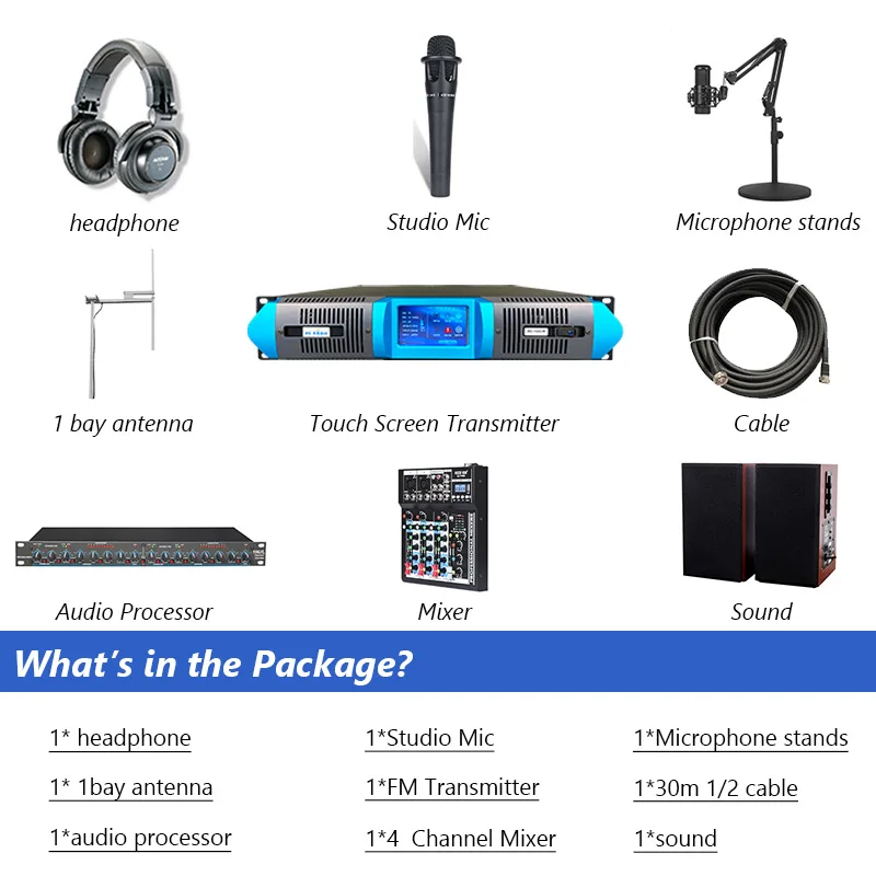 Transmissor FM pacote completo para Radiodifusão Equipamento, Estação de Rádio, 1000W, 1kW