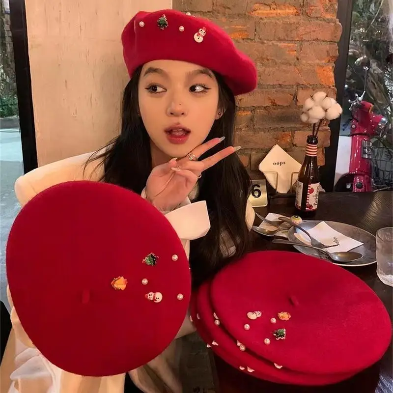 Beret Hat  Vintage Christmas Woolen Painter Hat Soft Warm Hat Christmas Costume Comfortable Holiday Headwear for Cold Weather