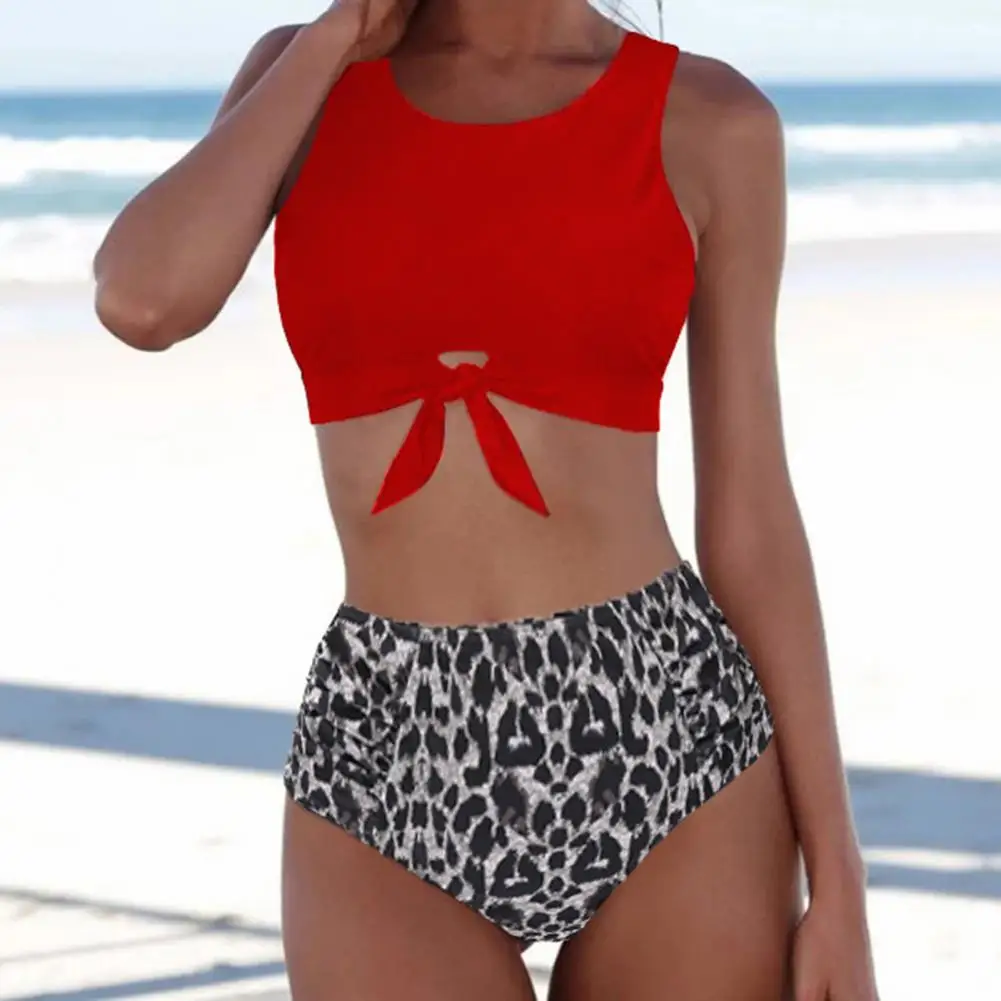 

Sexy Bikini Set 2022 Swimsuit Women U-neck Knot Wide Shoulder Straps Bikini Set Vest Style Bra Floral Print Briefs Bathing Suit