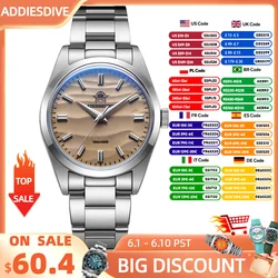 ADDIESDIVE Men's Watch Sand Dial 36mm Quartz Watch 100m Waterproof 316L Stainless Steel AR Coated Dome Glass WristWatch for Men
