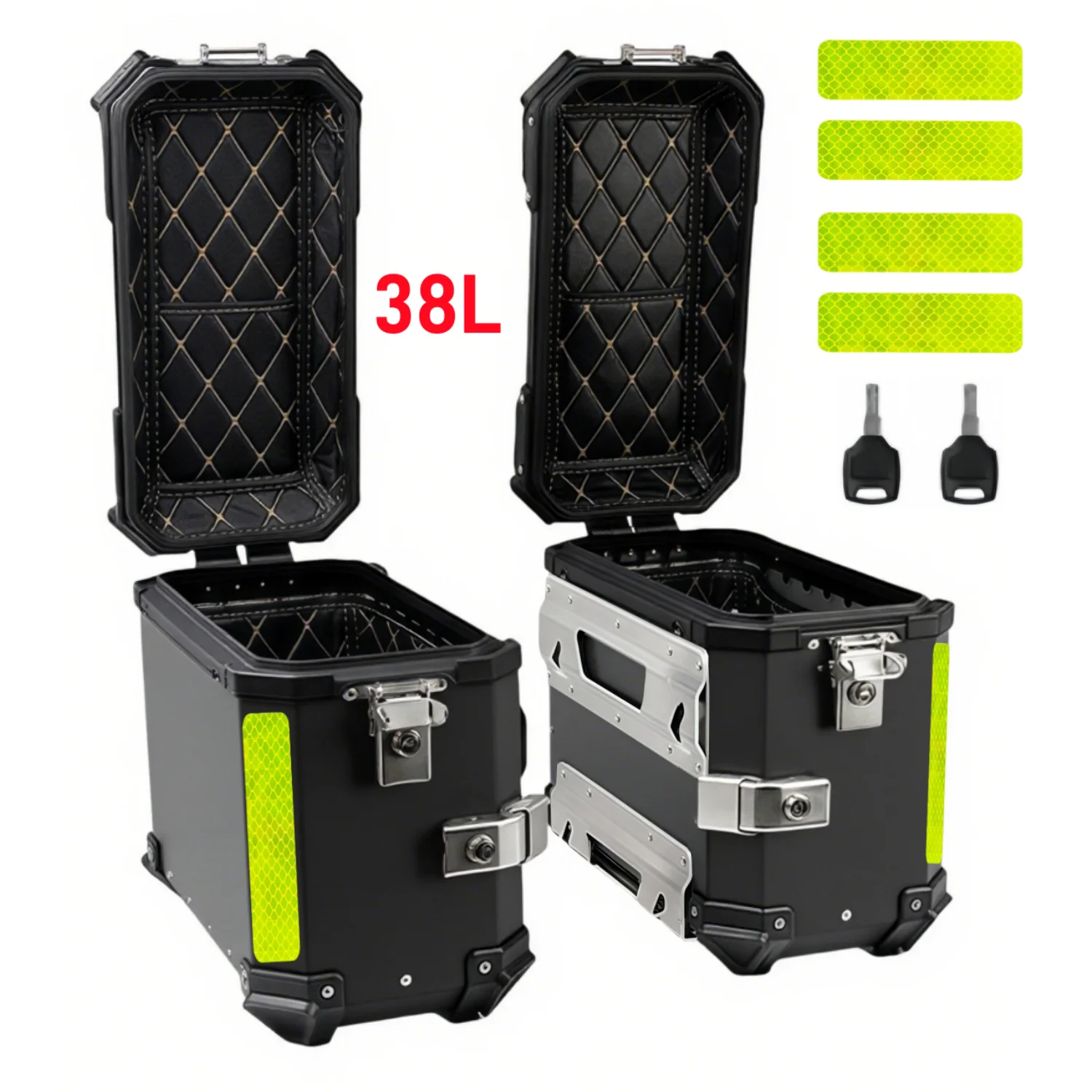 2 Stück Motorrad-Seitenkoffer Schnellverschluss 38L Aluminium Motorrad-Satteltasche Schwarzer Seitenkoffer Hinterer Gepäckkoffer Wasserdichter Werkzeugkoffer