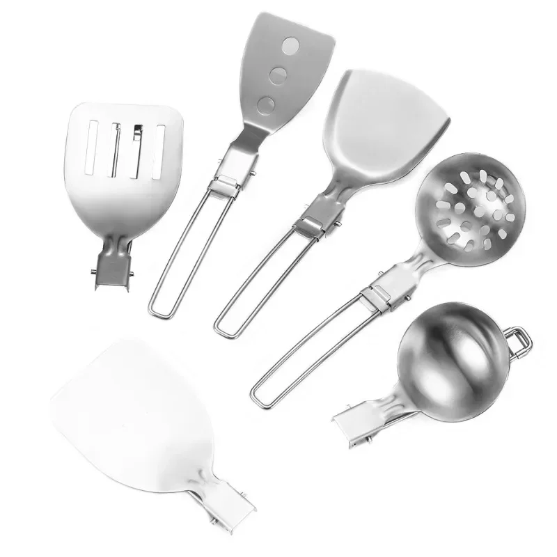 304 Stainless Steel Field Kitchenware Camping Portable Folding Soup Ladle Funnel Spoon Frying Spatula Spatula Outdoor Travel Set