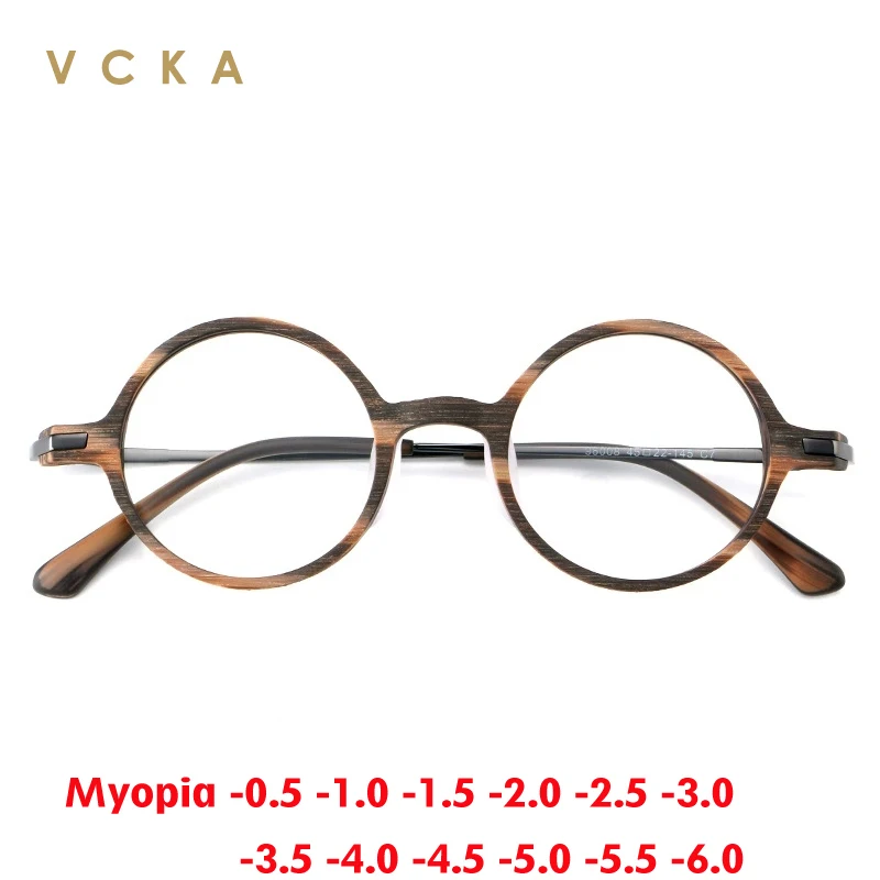 

VCKA NEW High Quality Retro Acetate Round Frame Myopia Glasses Women Men Eyeglasses Custom Prescription Eyewear -0.50 to -6.0