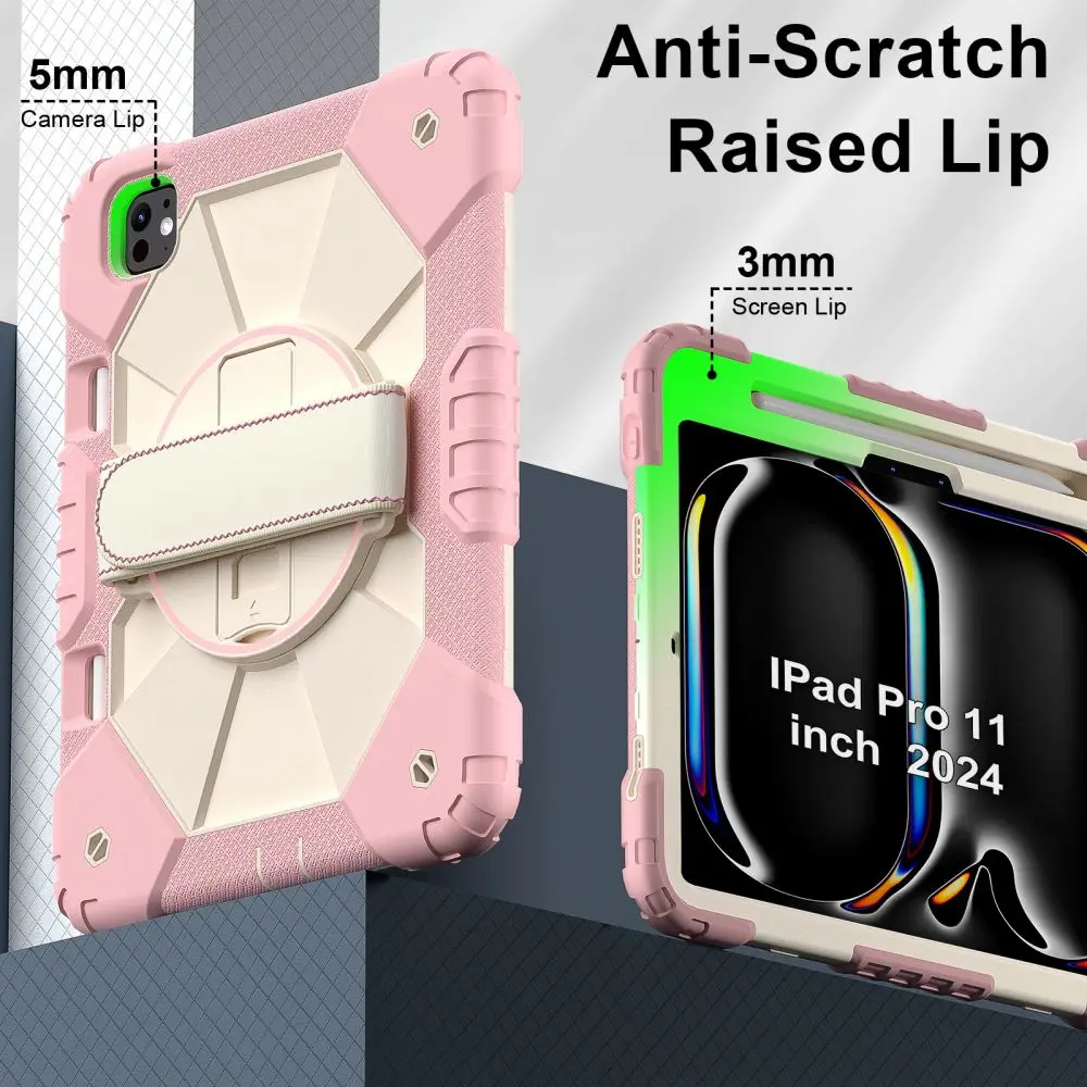 Imagem -03 - Heavy Duty Silicone pc Armor Case Tablet Stand Prova de Choque Alça Giratória de Mão e Ombro 360 Ipad Pro m4 11 2024