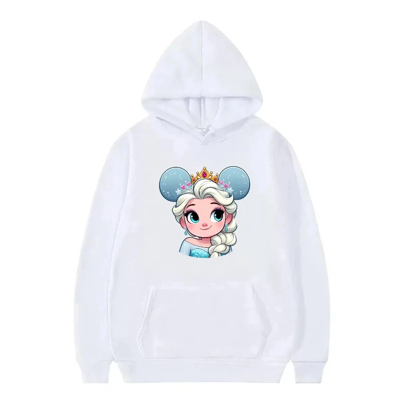 Disney Princess Cartoon Pattern Woman Fashion Sports Black Spring Loose Top Clothes Pullovers Ladies Cheap Hoodies Sweatshirts