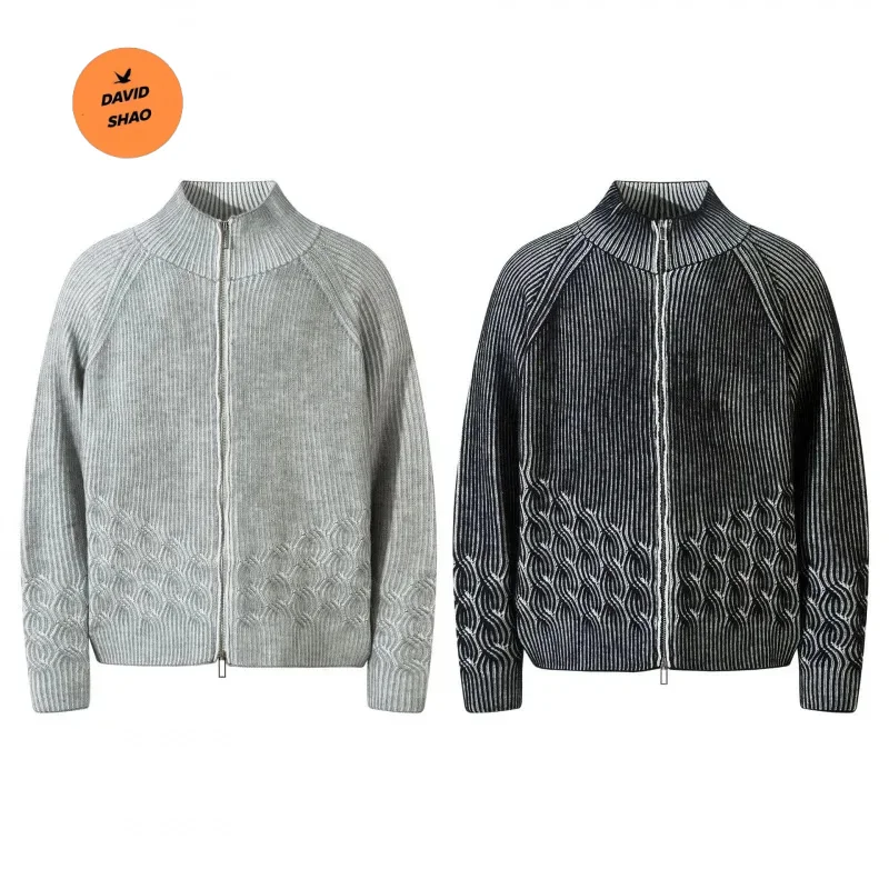 

DAVIDSHAO High Quality EU US Size Men Clothing Autumn And Winter High Street American Turtleneck Twist Zipper Coat Sweater