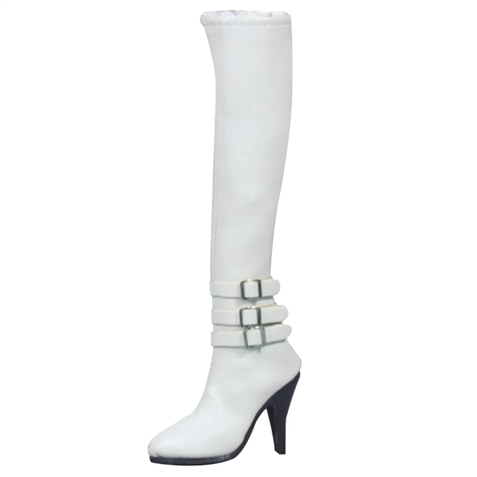 Botas de salto alto com zíper e fivela lateral, material PU, para bonecas de 12 polegadas, modelo feminino.