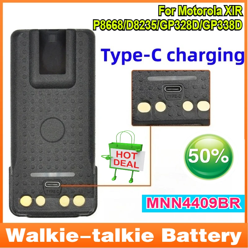 7.4V 2600mAh PMNN4409BR Walkie Talkie Battery for Motorola XIR P8668/D8235/GP328D/GP338D Support Type-C Charge