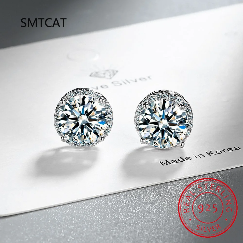 0.5CT-2CT Moissanite Stud Earrings for Women S925 Sterling Silver 18K White Gold Plated Diamond Earring Wedding Party Jewelry