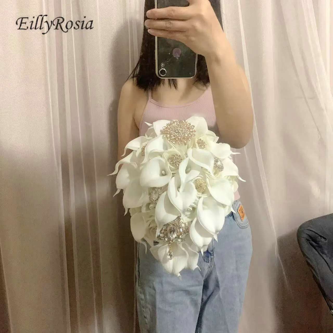 EillyRosia-broche de oro blanco, ramo de flores en forma de lágrima, lirios, rosas, boda en cascada, ramo de novia, diseño elegante, nuevo