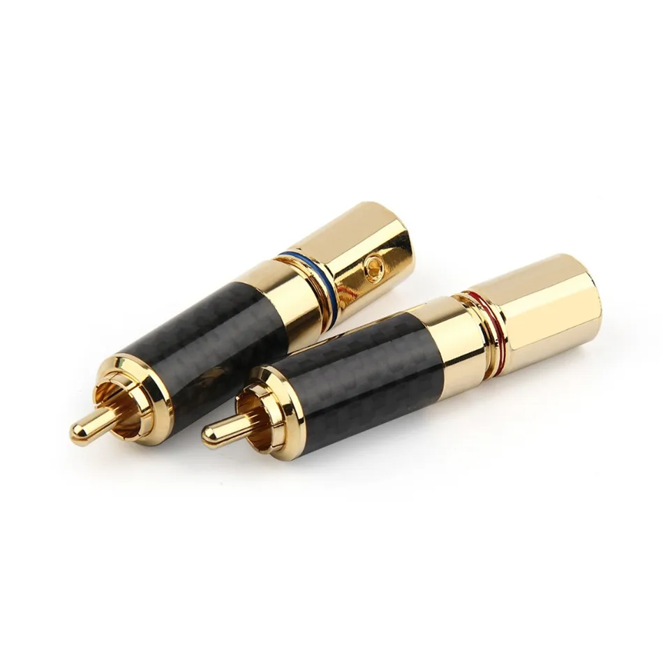 4Pcs Carbon Fiber Pure Copper RCA Plug Male lotus Plug AV Audio Video Acoustics Terminal Amplifier DIY Adapter RCA