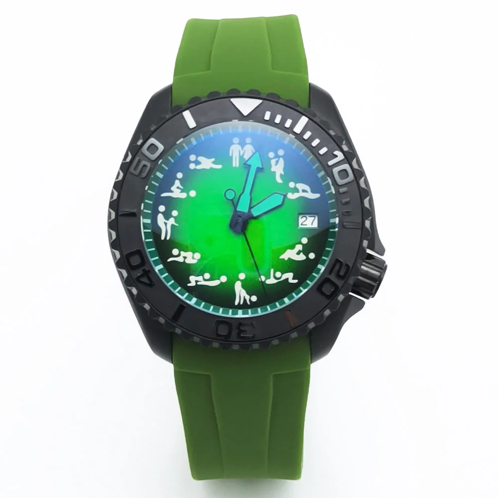 

Green 40MM No Logo Automatic Men's Watch NH35 Mechanical Movement Sapphire Glass Waterproof Luminescent Watch Ceramic Bezel