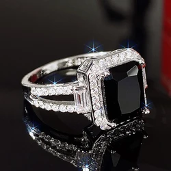 CAOSHI Women/Men Wedding Rings with Black Zirconia Fashionable Design Party Accessories Statement Gift Cool Girl Trendy Jewelry