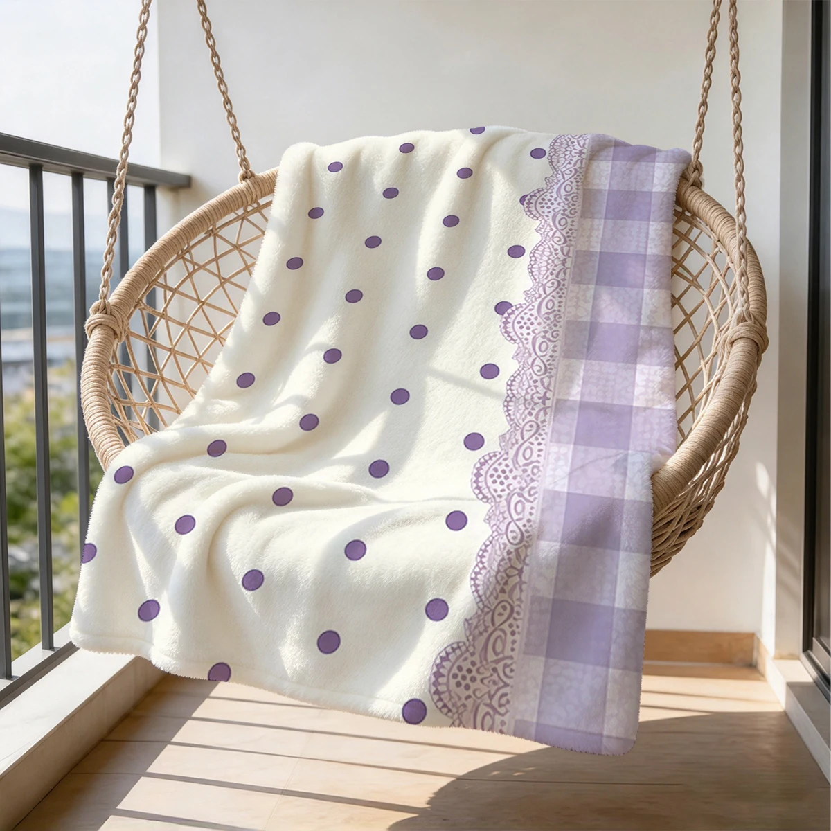 Lilac Dots Plaid Flannel Blanket Warm Soft Halloween Christmas Couch Warm Cozy Decorative Decor Gift for All Season