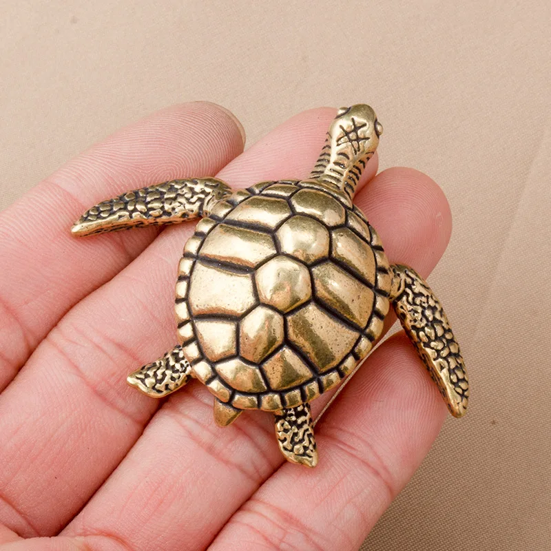 

Little Fairy/ Pure Brass Retro Solid Sea Turtle Home Decoration Crafts Creative Office Desktop Tea Pet Ornaments Handheld Parts