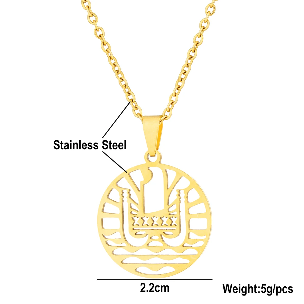 Hot Selling French Polynesia Tahiti emblem pendant necklace or Men Women Fashion Stainless Steel Patriotic Trendy Jewelry Gift
