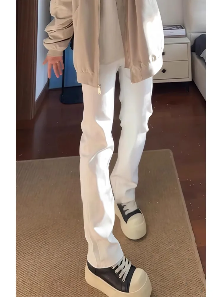 

Белые джинсы прямого кроя мужские, весна-осень 2025, новинка, в стиле американского стритстайла, облегающие, с легким расклешением, молодежная мода