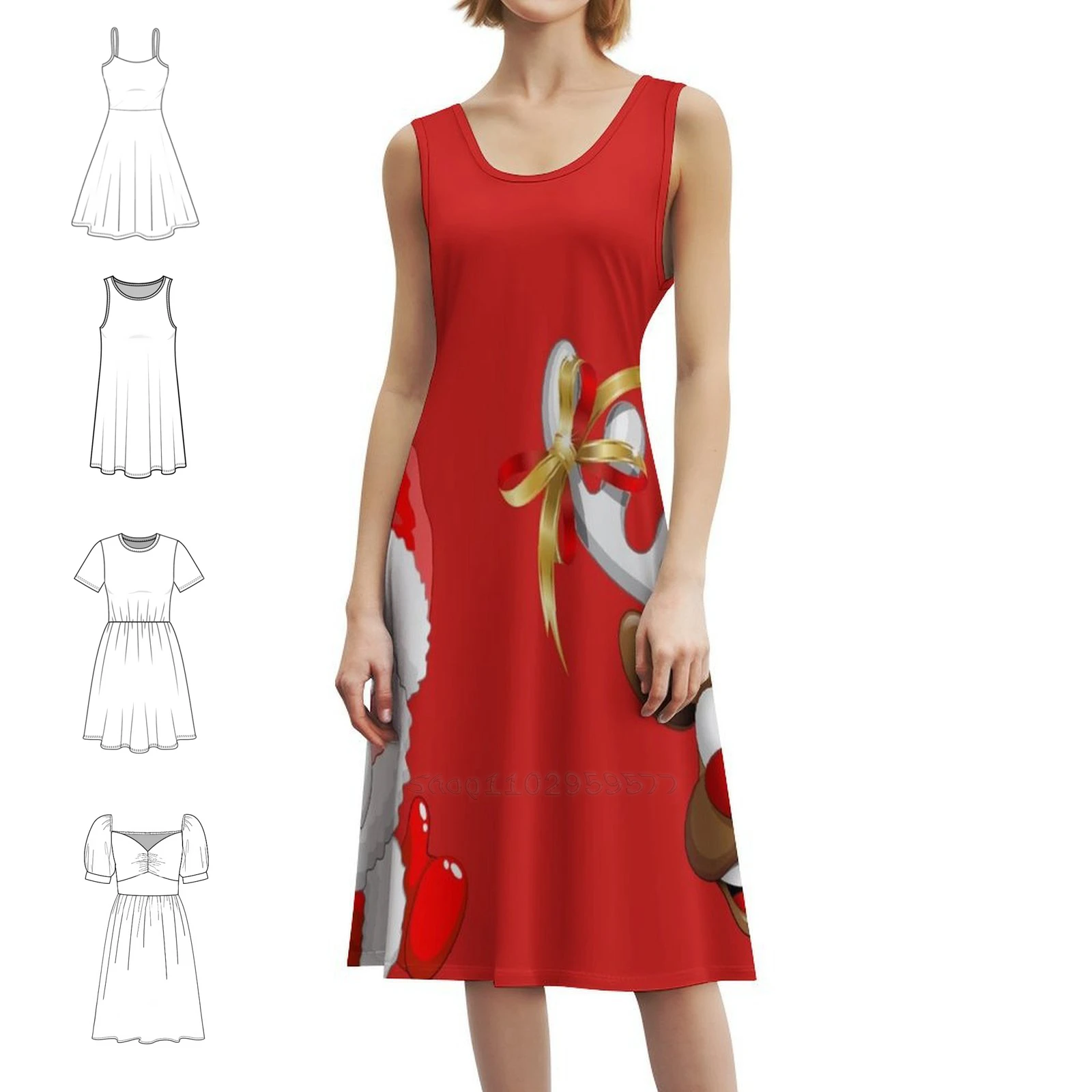 

Санта-Рудольф, рождественский дизайн, винтажное богемное платье с пышными рукавами или варианты без рукавов для женщин, платье на Рождество, Рождество, Санта-Клаус