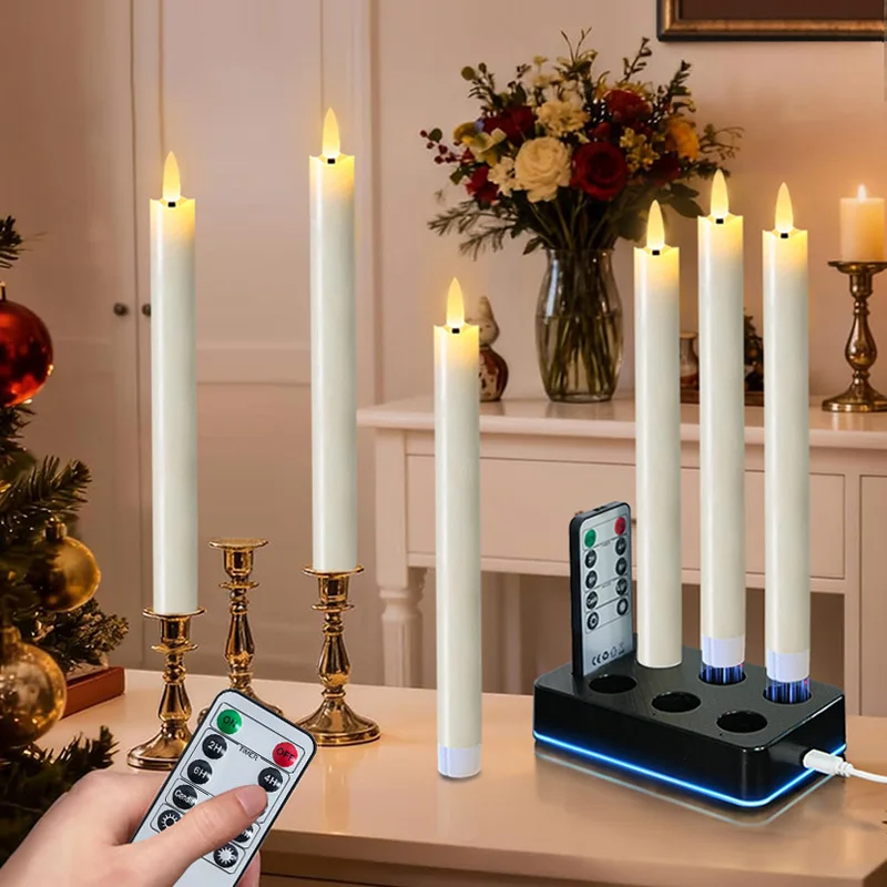 With base charging rod wax paraffin material remote control LED electronic candle light