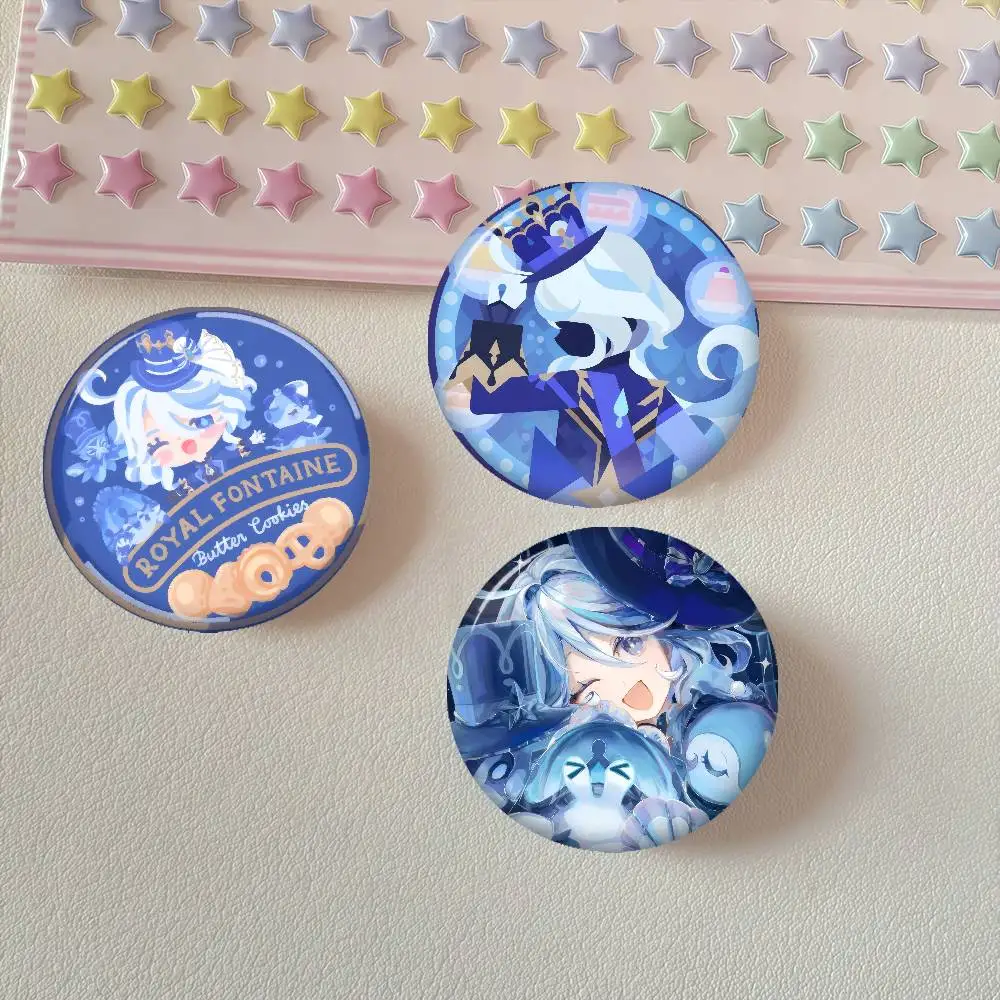 Genshin Impact Furina game Foutiane Figure Icon Badge Handmade Tinplate Brooch For Backpack Clothes Chest Ornament Gifts