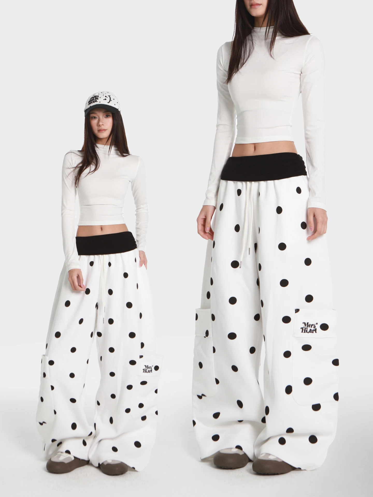 

Брюки женские свободные с широкими штанинами и полосками в горошек, с полувысоким воротником, в стиле кэжуал, для работы, от Lin Xiaohua