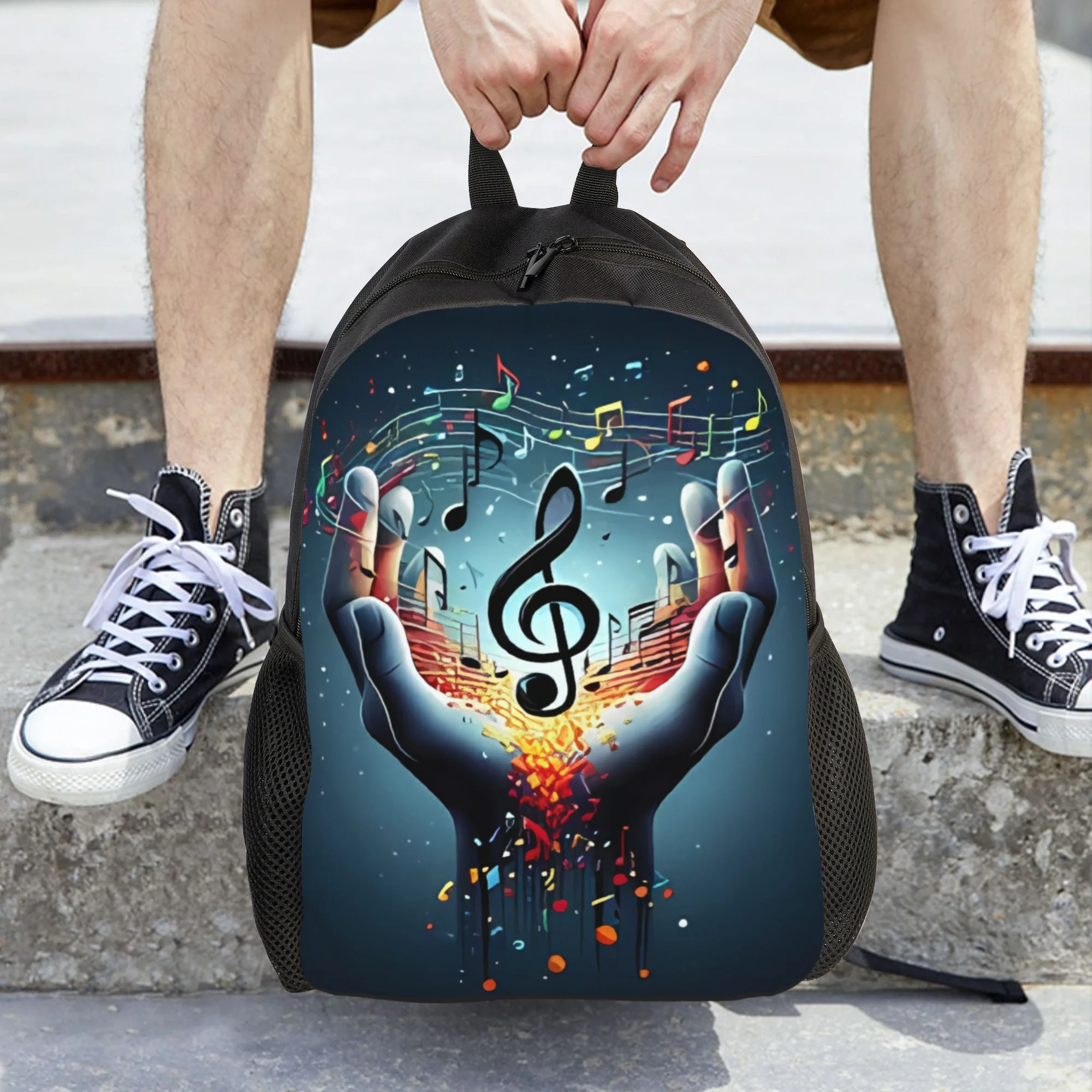 

Bihu music note backpack - Musician hand with music note design, durable student bag, suitable for musicians and composers