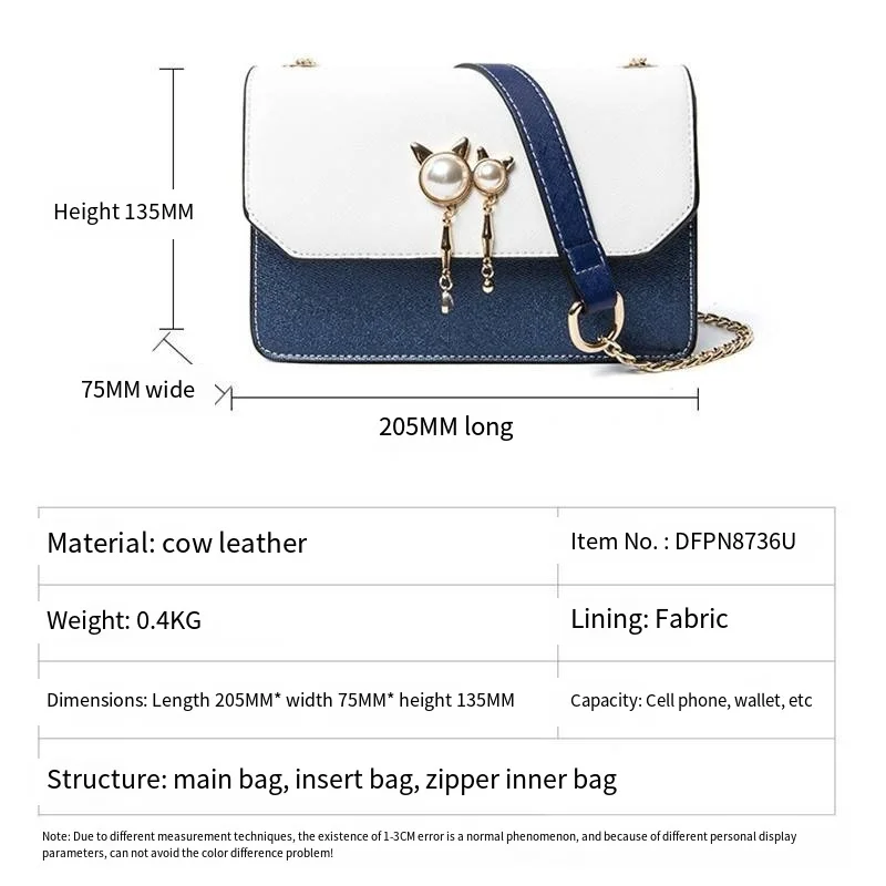 Ladies Crossbody Handbag with Pearl Chain Single Shoulder  Handbag