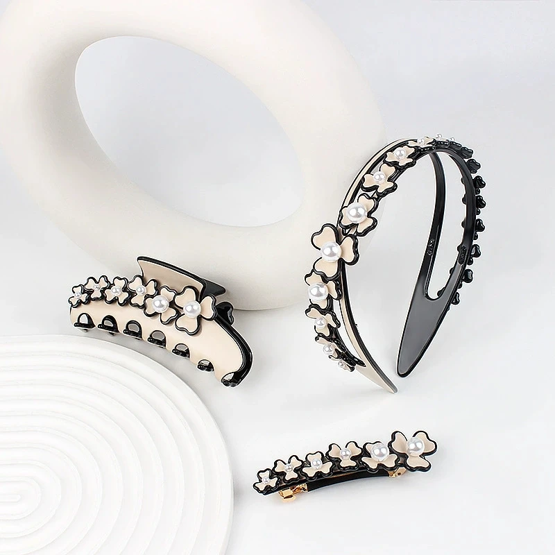 

Women High-end Hair Accessories Beige Acetate Floral Large Claw Clips Spring Clips and Headbands