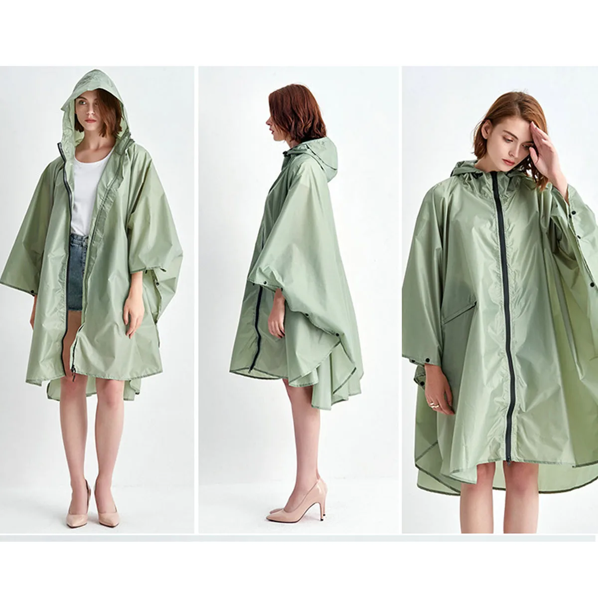 Fashionable Portable Poncho Raincoat Men's and Women's Poncho Backpack Riding 210T Polyester Taffeta Waterproof Zipper Upgrade