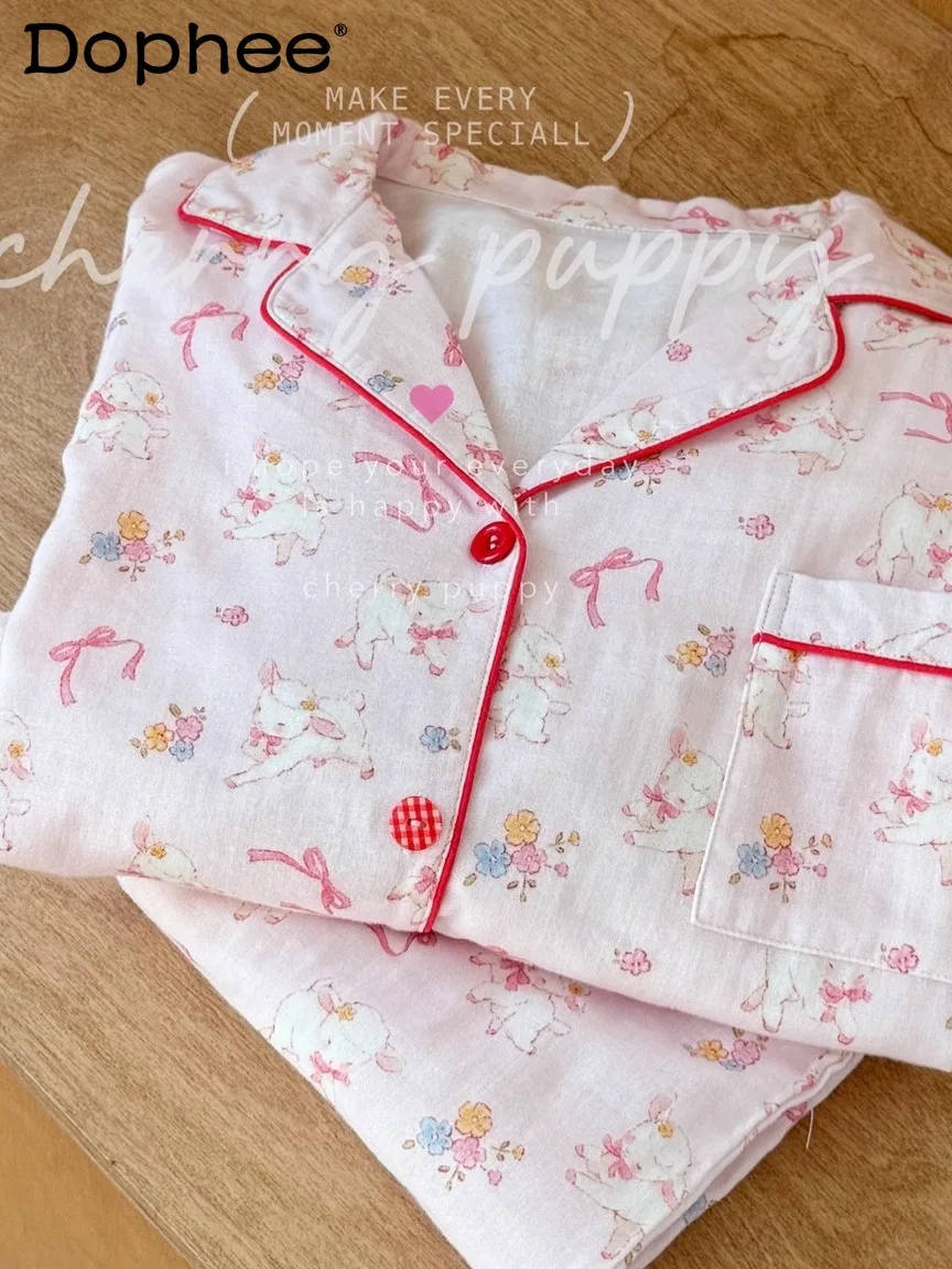 

Милая милая пижама с отложным воротником и длинными рукавами в японском стиле, удобный свободный повседневный комплект домашней одежды из хлопка с героями мультфильмов