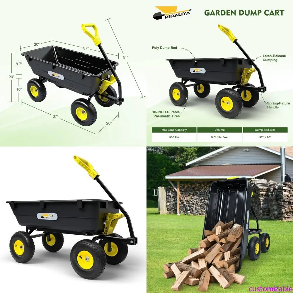 

Сверхмощная садовая тележка с грузоподъемностью 900 фунтов, кроватью на 5 кубических футов, 10 пневматических шин и 180 шт. ° Поворотное рулевое управление