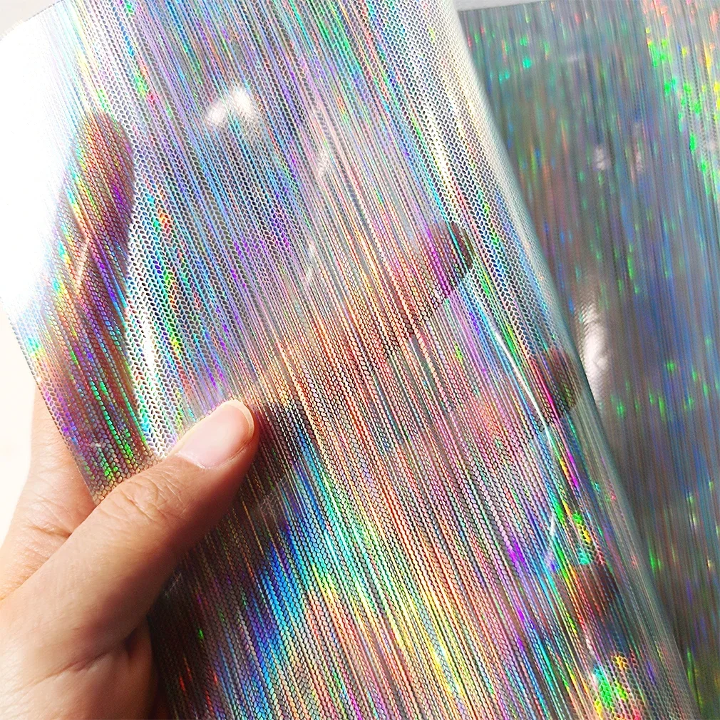 

Transparent Printed Flash PVC Holographic Faux Leather Fabric Roll for Sewing Bow Handbag Umbrella DIY glass window Material