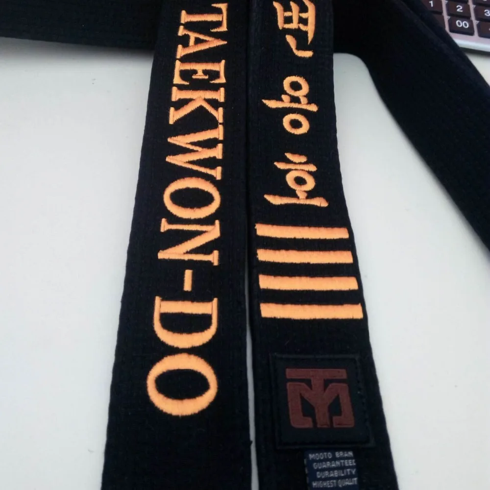 High Quality Taekwondo Kyokushin Belt Embroid Black Personality Belts With Names customized ITF Belt Embroidery