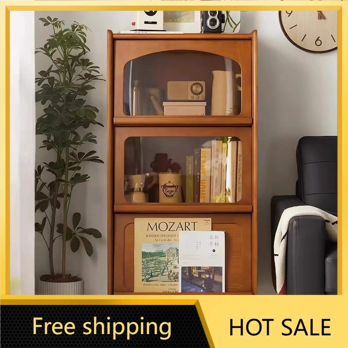 FG medieval solid wood dining side locker retro Japanese living room storage magazine cabinet