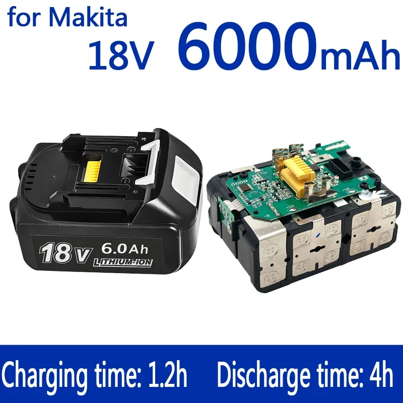 18V 6.0Ah For Makita Rechargeable Power Tools Battery With LED Li-ion for BL1830  BL1840 BL1850 Replacement Lithium Battery