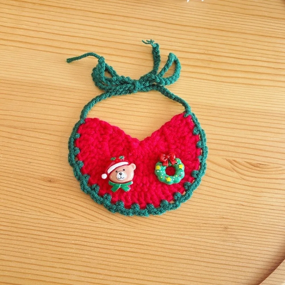 Wavy Edge Christmas Cat Bib Crochet Pattern Skin Friendly Pet Santa Scarf Vivid Tones Tie Closure .Knit Kitten Bandana