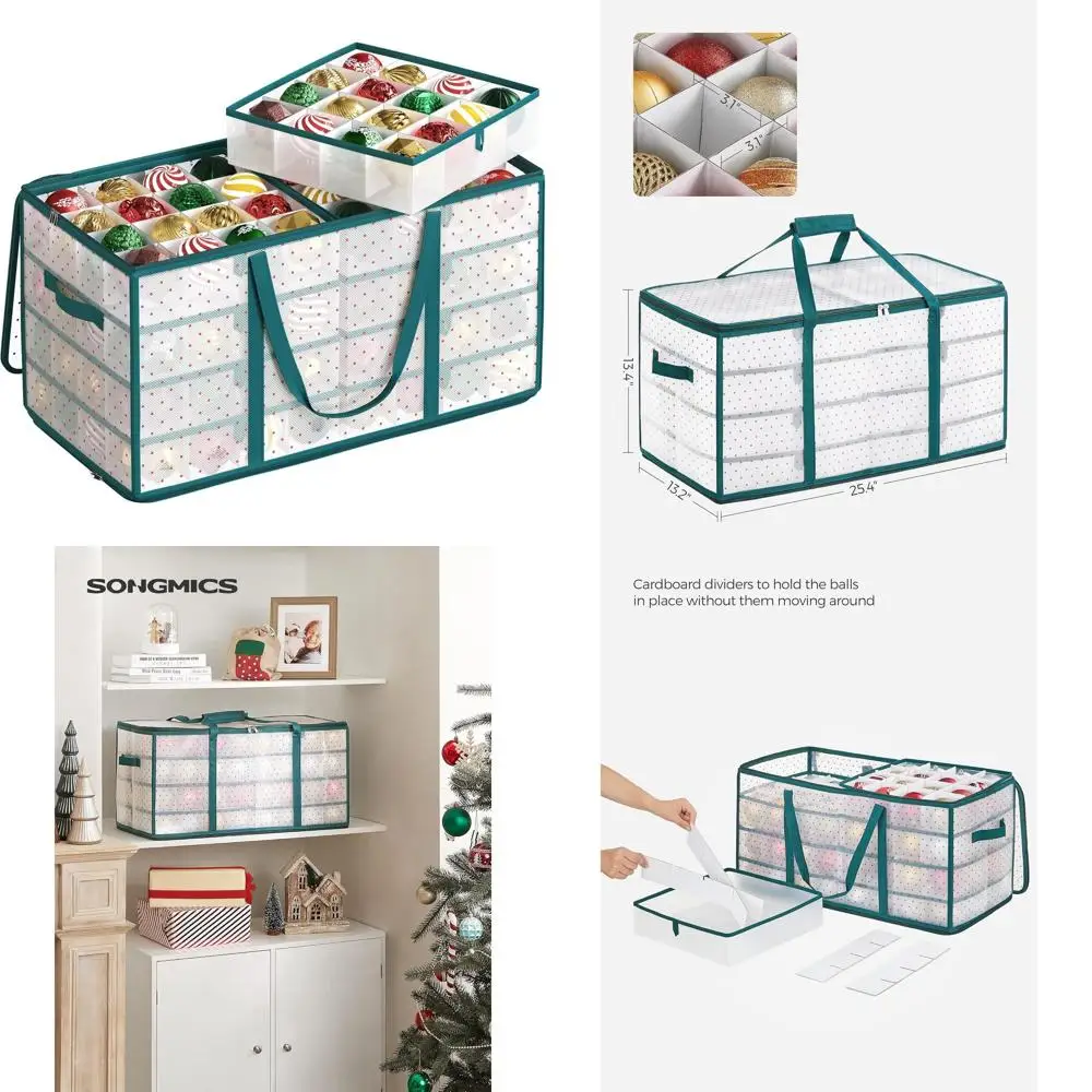 

Forest Green Plastic Christmas Ornament Storage with 8 Trays, 128 Slots, and Dual Zipper Closure