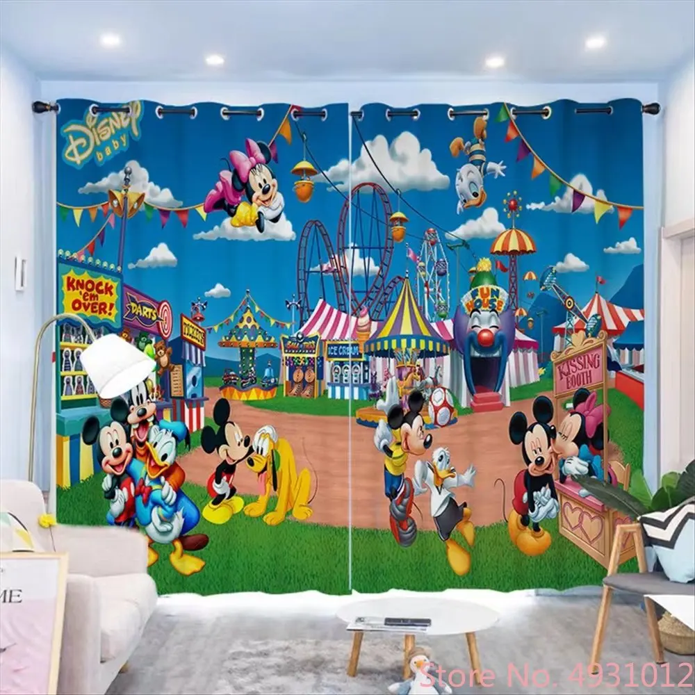 Disney Mickey and Minnie Mouse Blackout Curtains Kindergarten Home Living Room Balcony Cartoon Kids Bedroom Bay Window Drapes